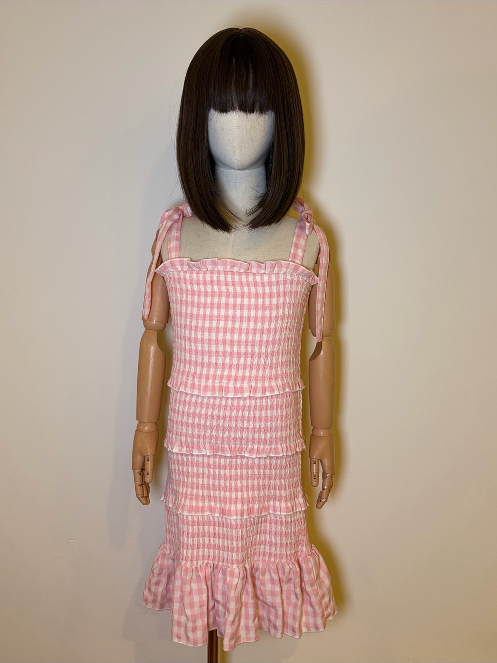 KatieJ NYC Girls Pink Gingham Smocked Dress L XL